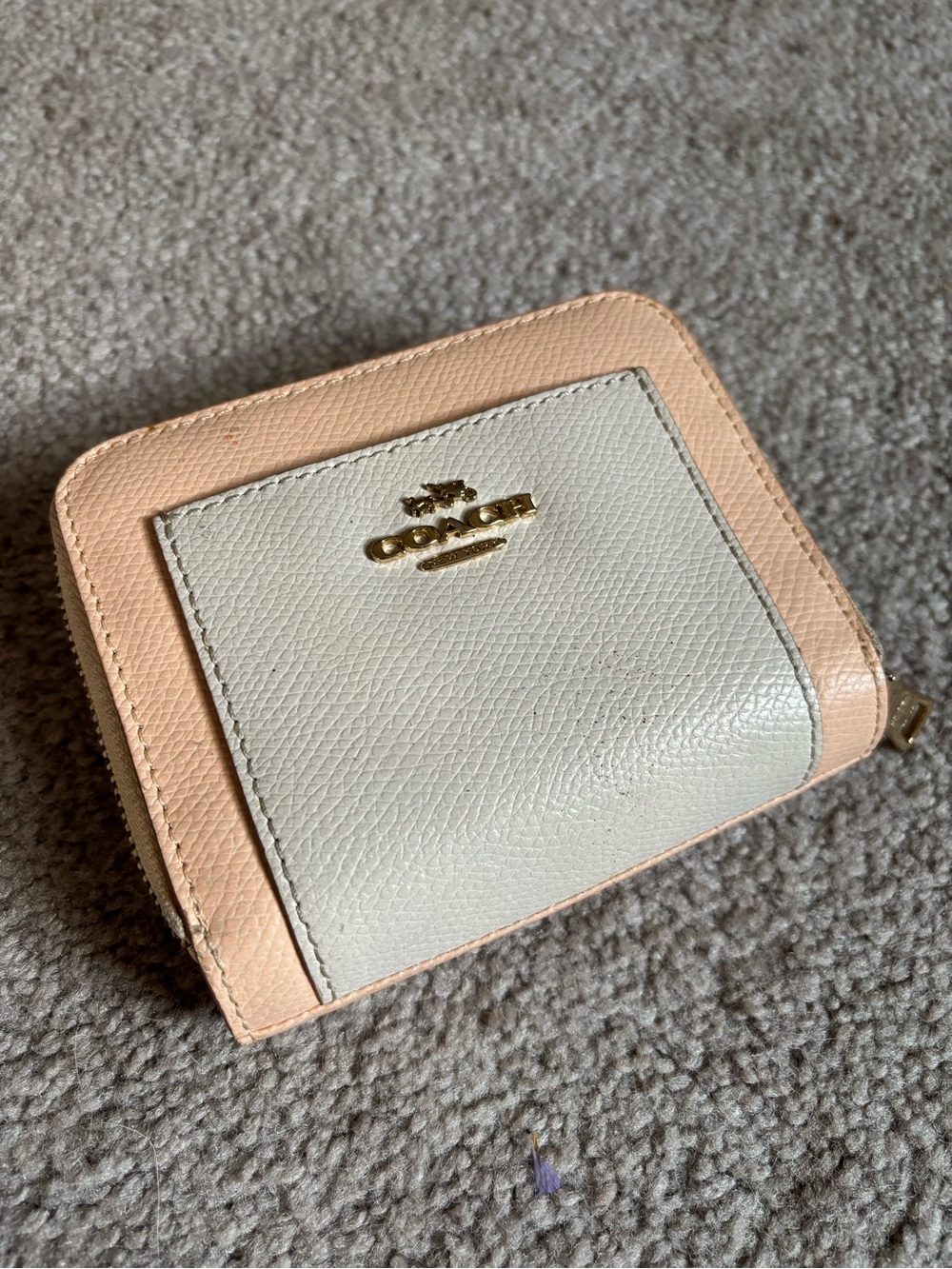 Coach Small Zip Wallet in Cream and Blush Pebbled Leather